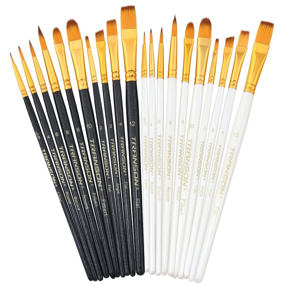 20pcs Artist Painting Brush Set for Acrylic Watercolor Gouache Black White