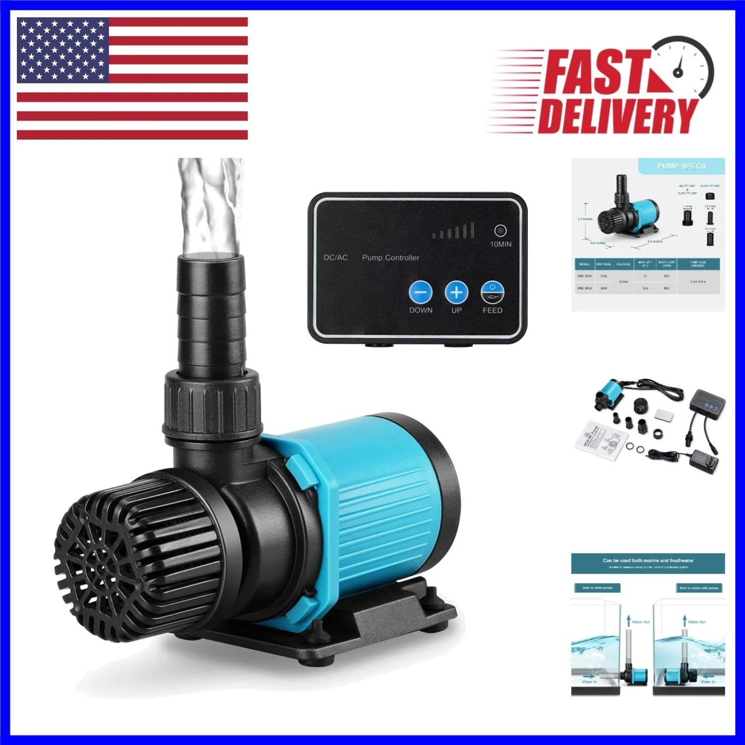 520GPH 24V DC Aquarium Water Pump with Controller - Quiet and Efficient Flow