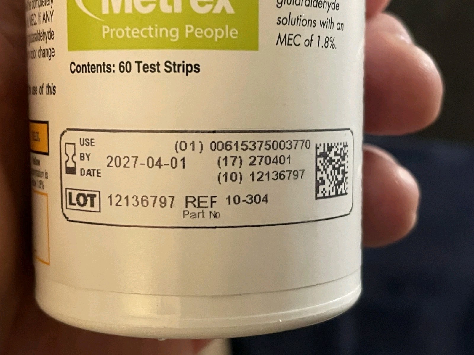 MetriTest 1.8% Glutaraldehyde Concentration Indicator 60 Test Strips Exp 2027