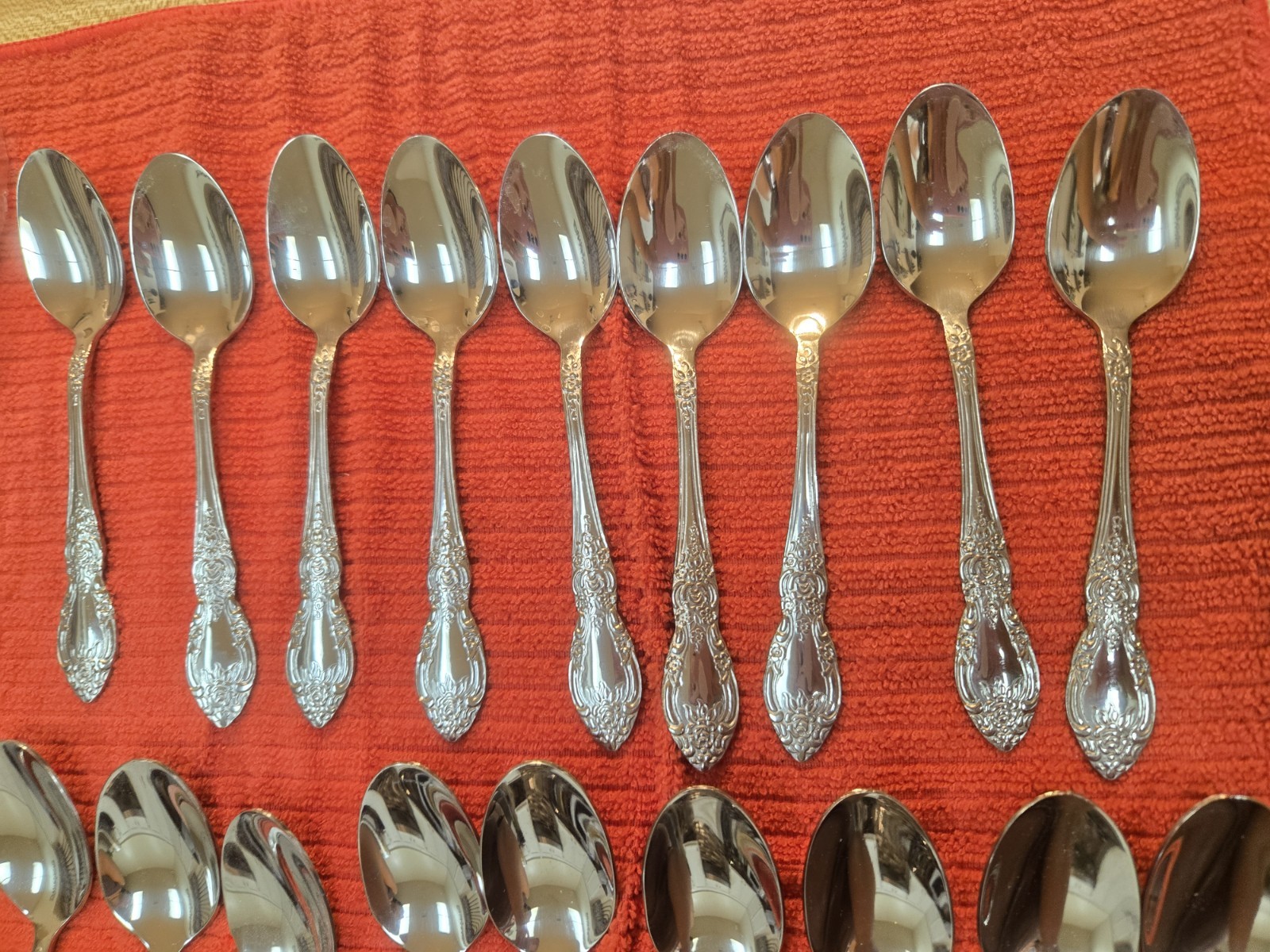 Stainless Flatware spoons Wordsworth Pattern Ornate Floral Rose 25 Pc