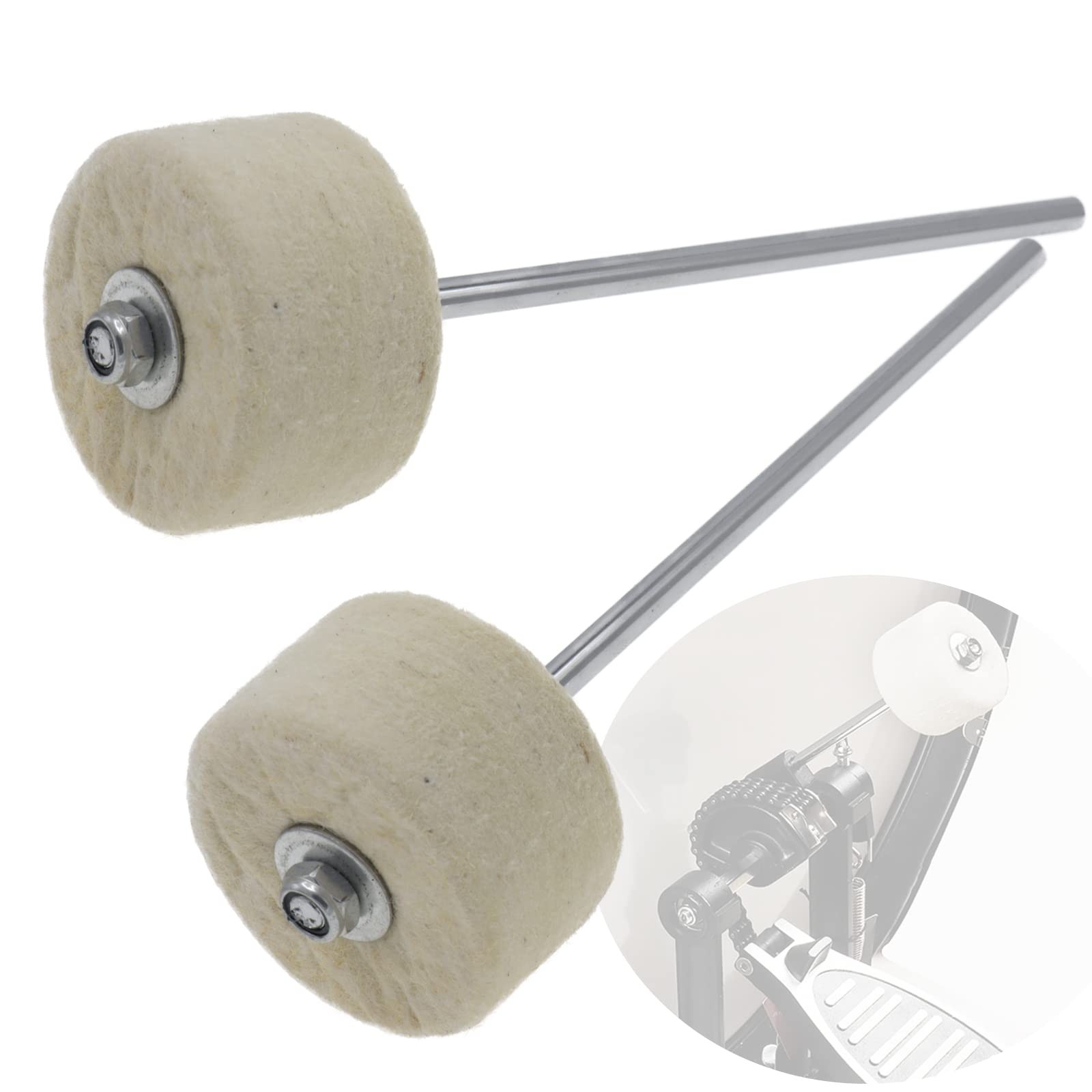 Cheerock 2pcs White Felt Bass Drum Pedal Beater, 180 mm Double Kick