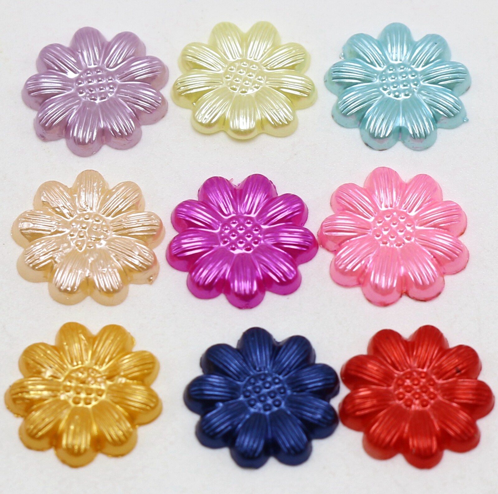 200 Mixed Color Flatback Pearl Sunflower Beads Flat Back Scrapbook Craft 13mm