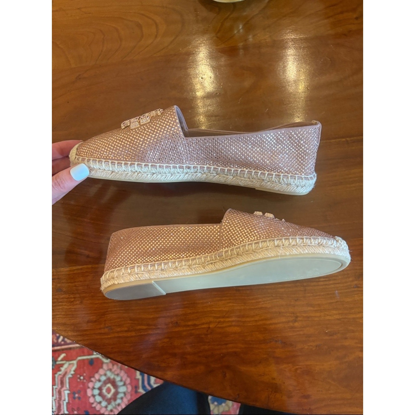 Tory Burch Sparkle Blush Pink Espadrille Size 7.5