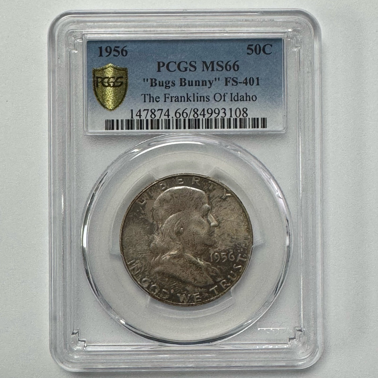 1956 Franklin Silver Half Dollar PCGS MS66 Bugs Bunny FS-401 - Toned