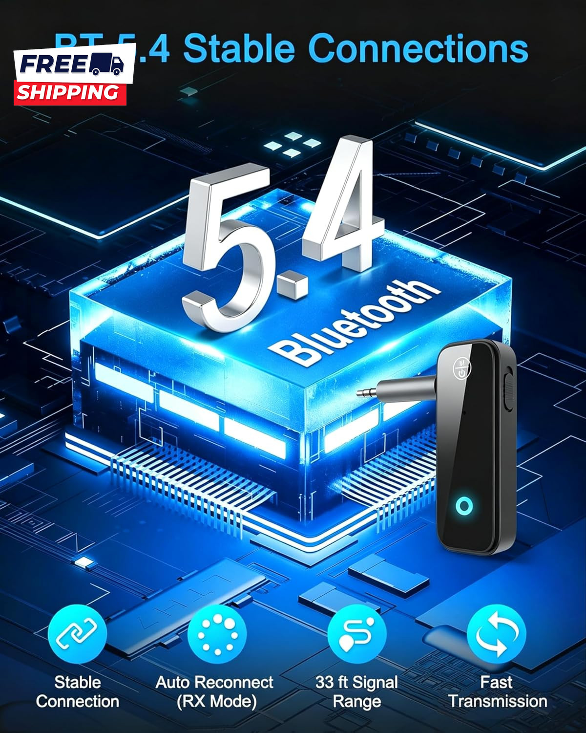 Upgraded Aux Bluetooth 5.4 Adapter for Car 2 in 1 Bluetooth Receiver Transmitter