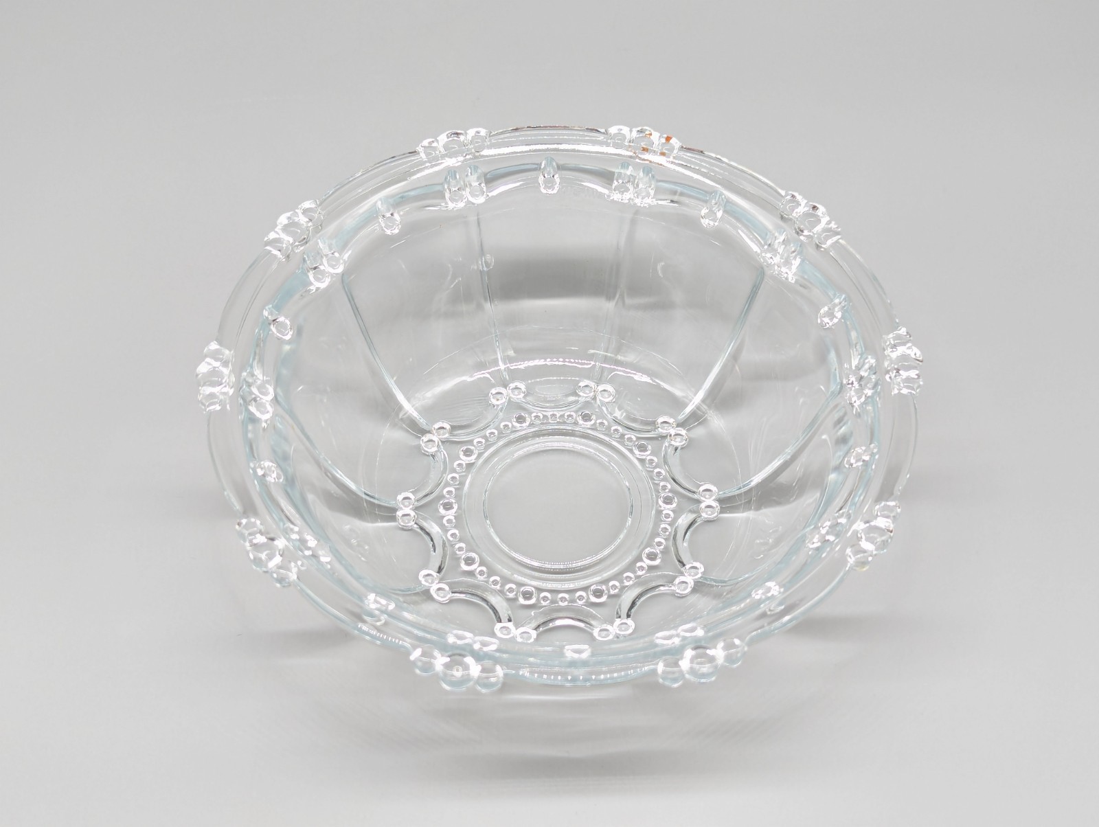 Vintage KIG Indonesia Beaded Clear Glass Elegant Candy Dish Bowl 7" No Lid