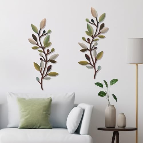Zzbakress 2 Pcs Colorful Tree Leaf Wall Art Decor Vine Home Wall Decor Unique