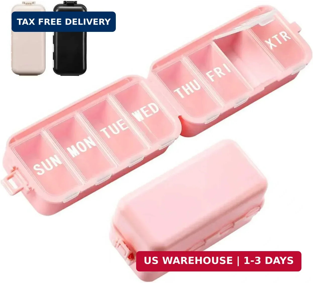 NEW Foldable Weekly Pill Organizer with Extra Grid, Cute & Portable 7 Day Pill B