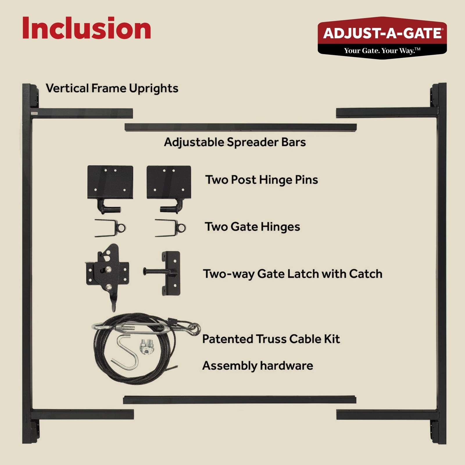 Adjust-A-Gate Gate Opener Kit, Complete System for Openings 60"-96", Heights ...