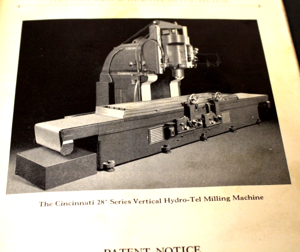 1942 Cincinnati Milling Machine 28” Series Hydro-tel Operators Operator's Book