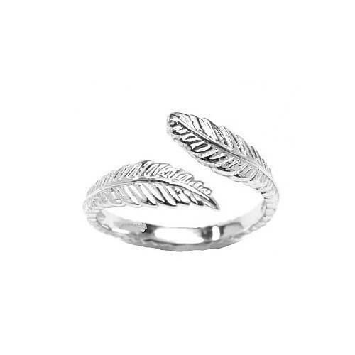 White Gold Adjustable Toe Ring 10K Solid Stamped Feather Design