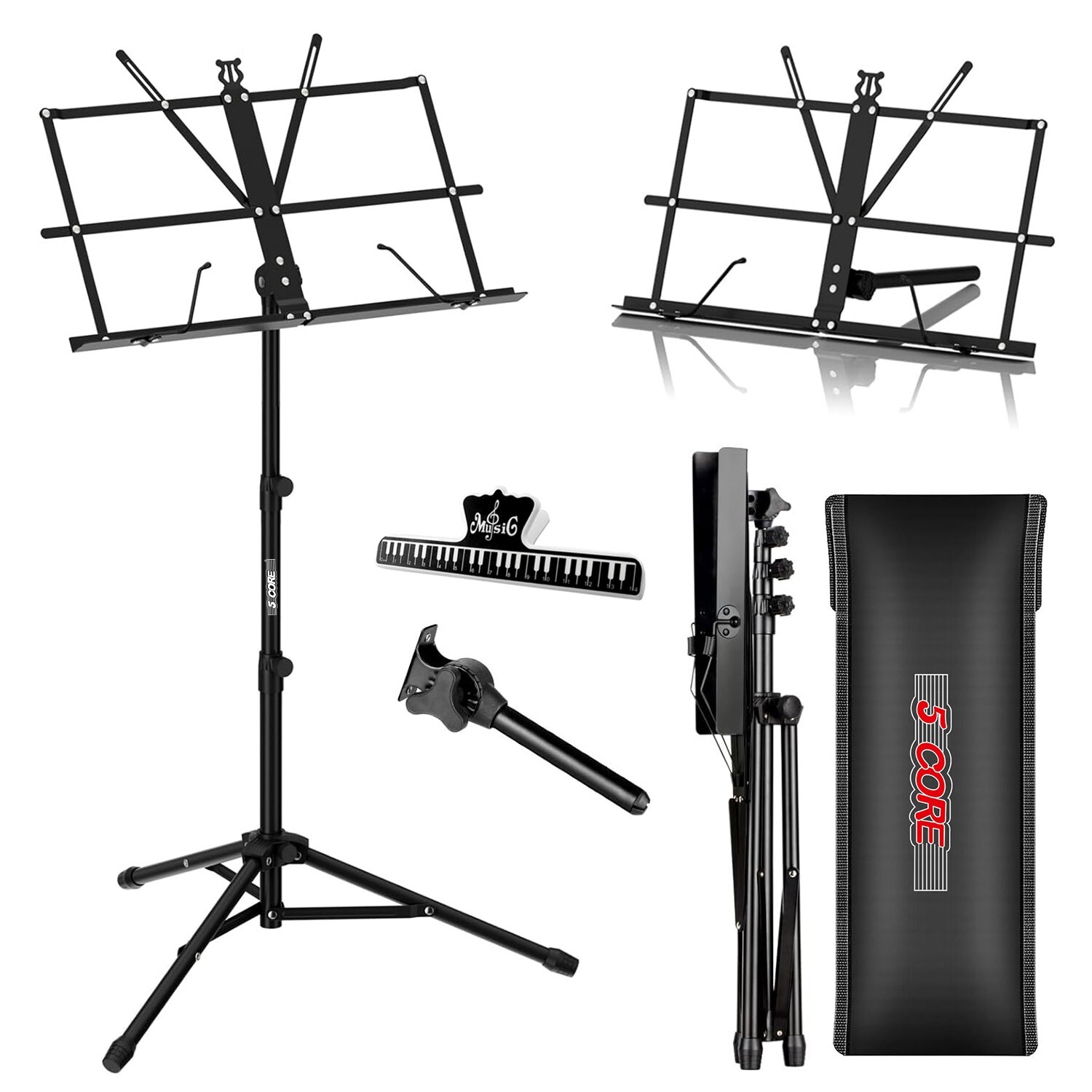 5 Core Music Stand Adjustable 57" Book Stands Foldable Portable Sheet Holder