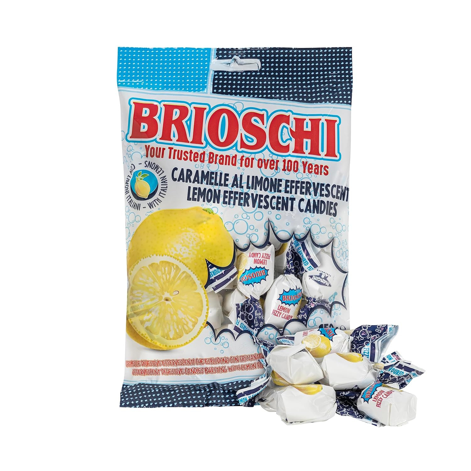 Brioschi Lemon Flavored Effervescent Fizzy Digestive Italian Candies, 5.29 Oz (P