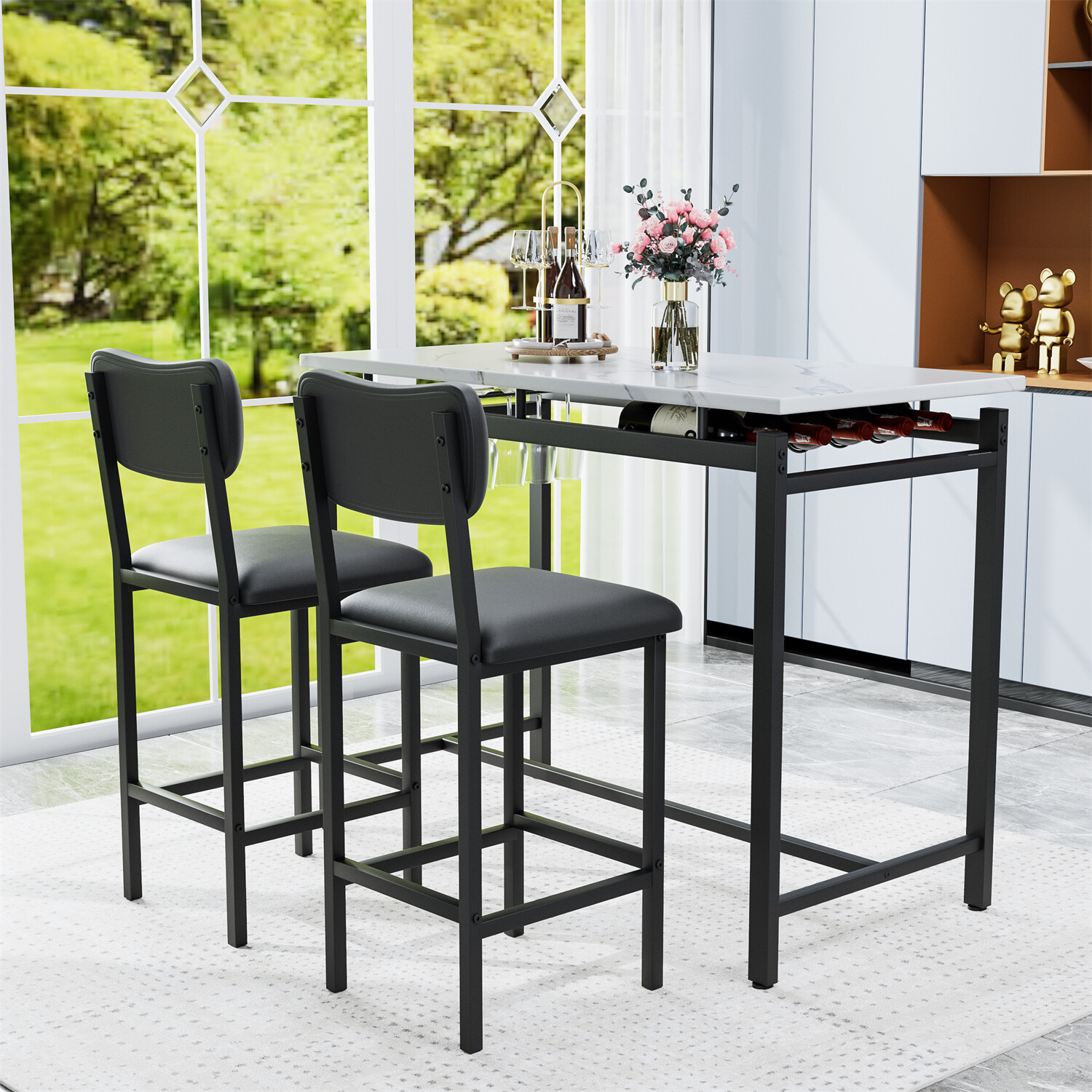3 Piece Dining Table Set Table and 2 Chairs Home Kitchen Breakfast Furniture