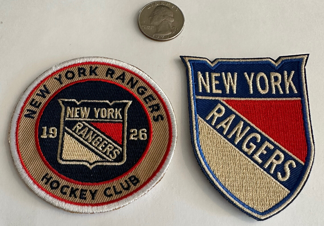 2- NEW YORK RANGERS VINTAGE STYLE IRON ON PATCHES  3”x 2.5” & 3”x 3” BEAUTIFUL!