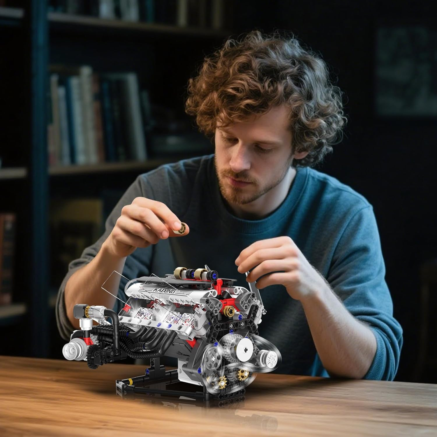 V8 Engine Kits That Works Building Sets,Car Engine Model Kit with Motor and Lig