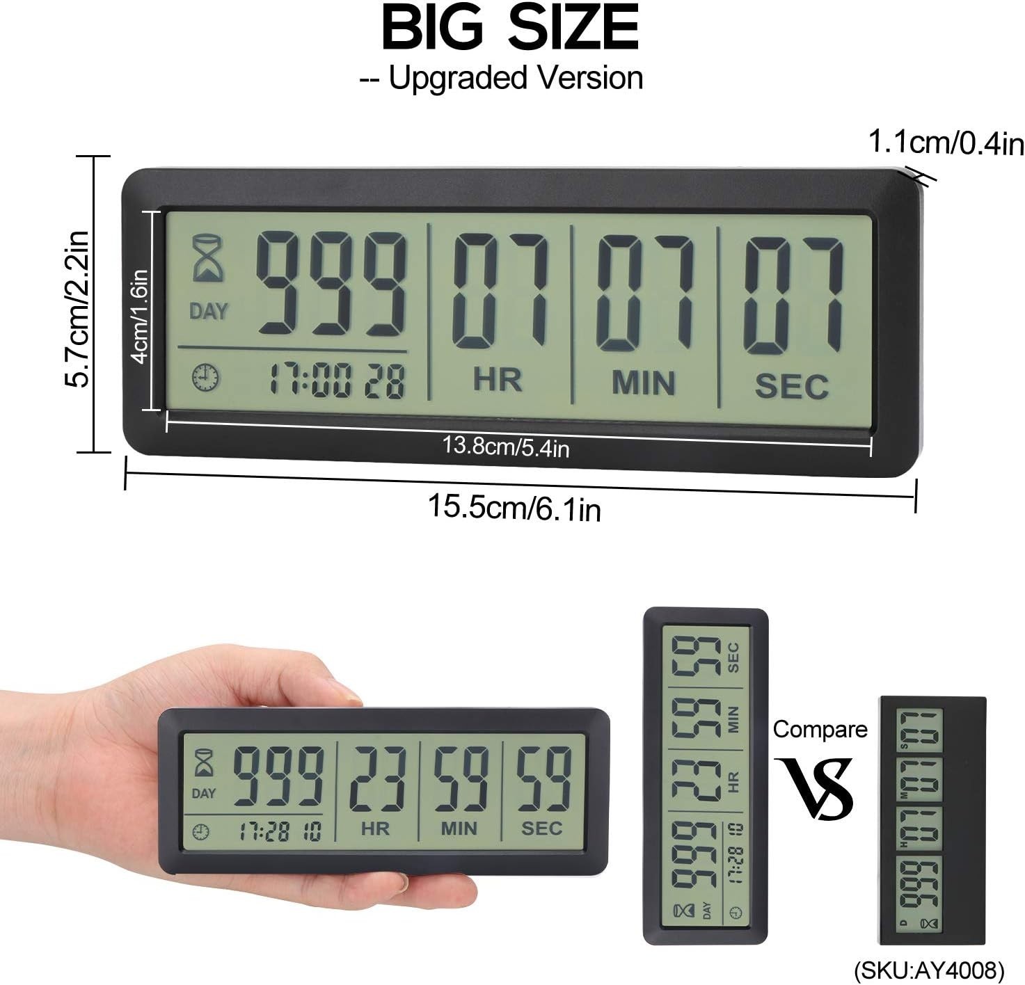 Versatile Digital Countdown Timer with 12/24-Hour Display - Functional & Stylish