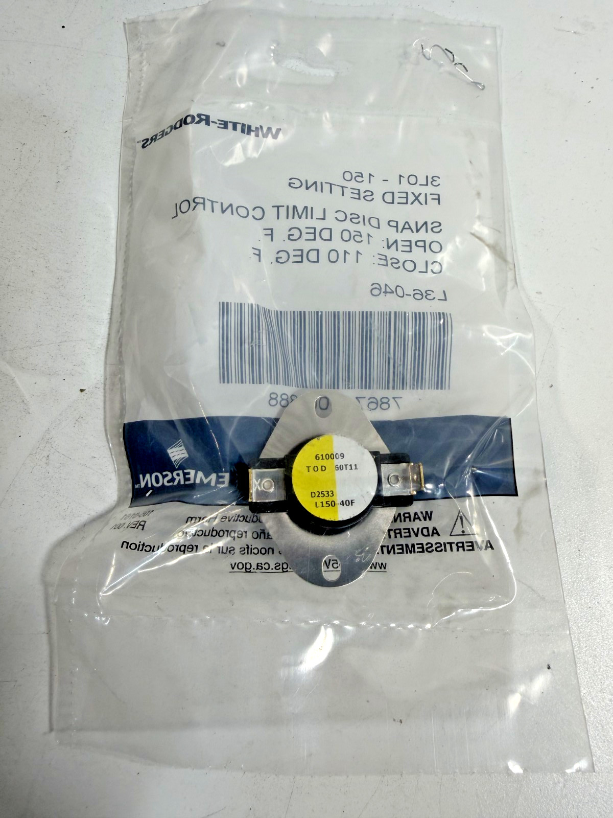 White Rodgers Emerson 3L01-150 Snap Disc Limit Control L150-40F NEW SEALED