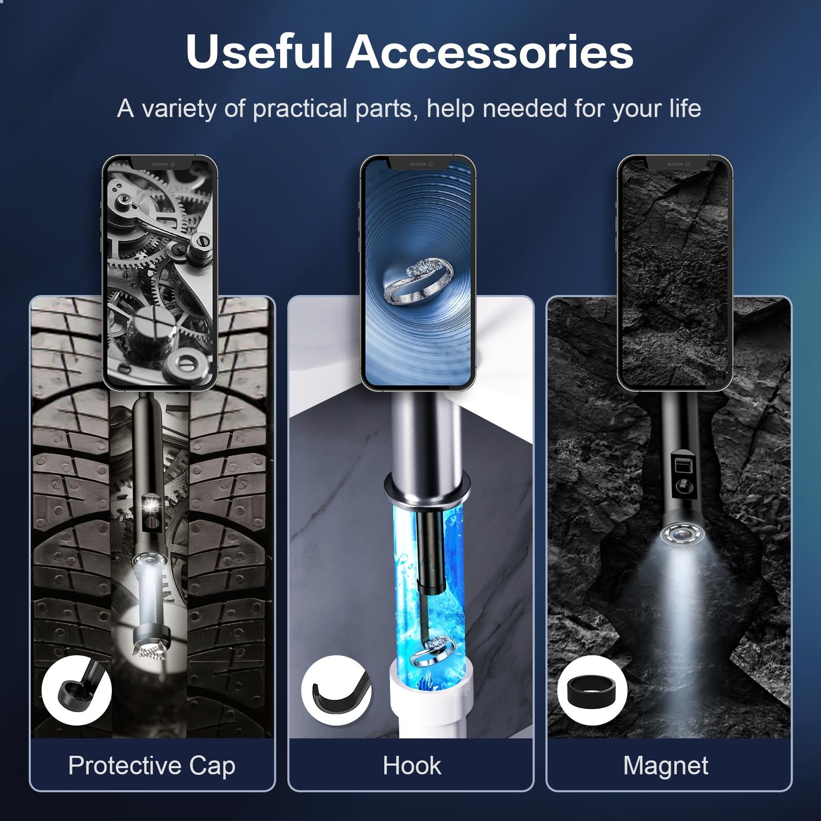 Dual Lens Endoscope Borescope Inspection Camera with 8 Adjustable LED Lights ...