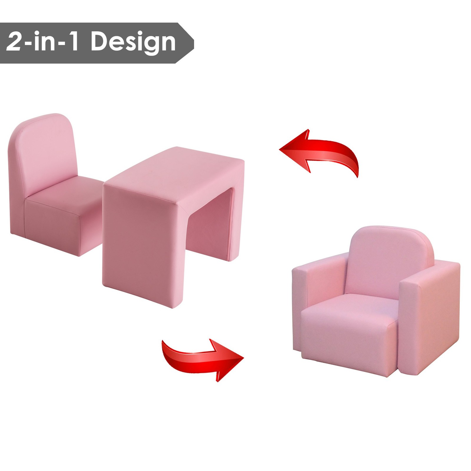 2-in-1 Multifunctional Convertible Kids Table and Chair Set for Boys Girls Pink