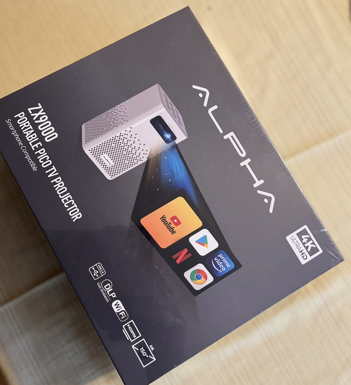 Alpha ZX9000 4k HD Portable Pico TV Projector - White
