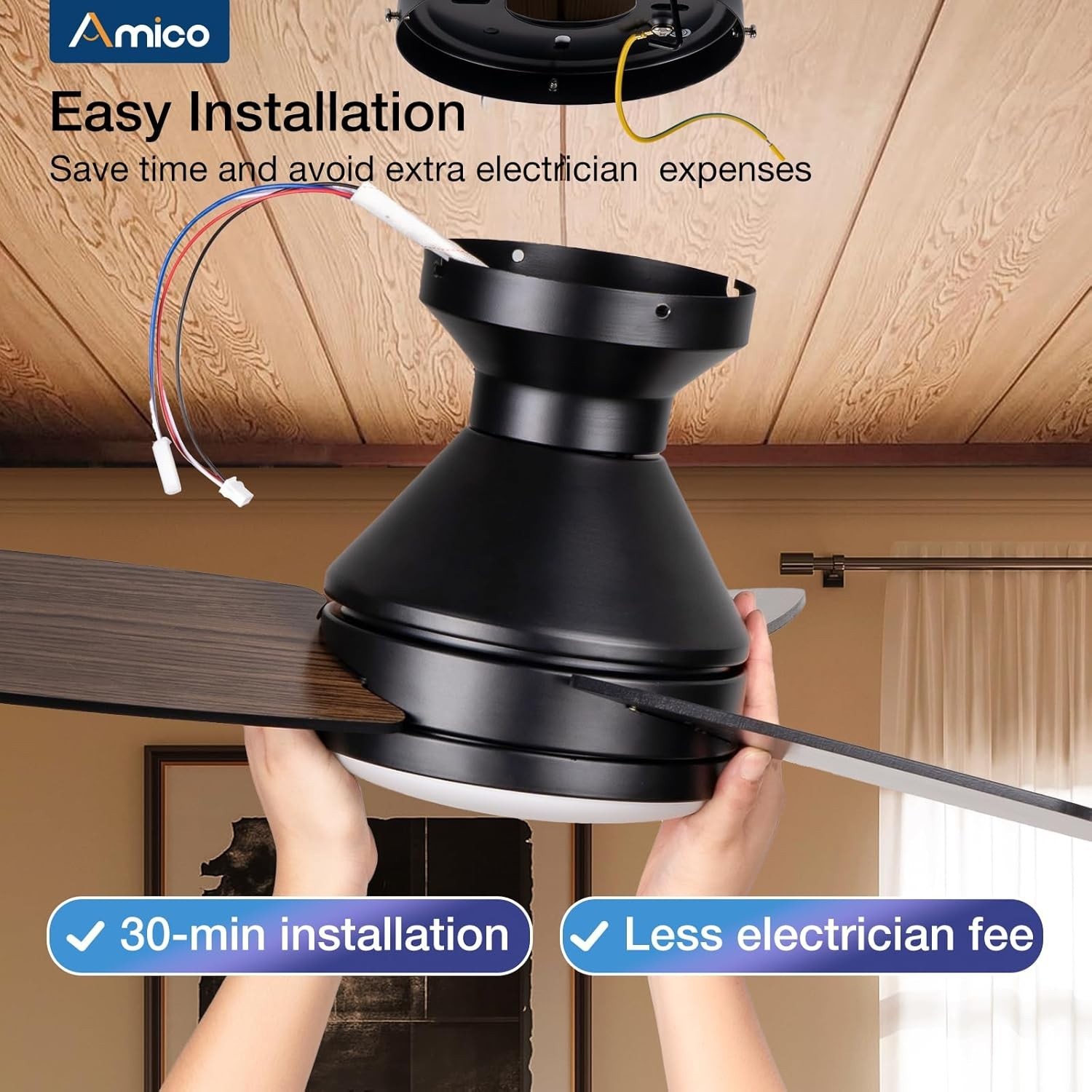 Quiet 42-Inch Reversible Ceiling Fan with LED Light & Remote - Dimmable Design