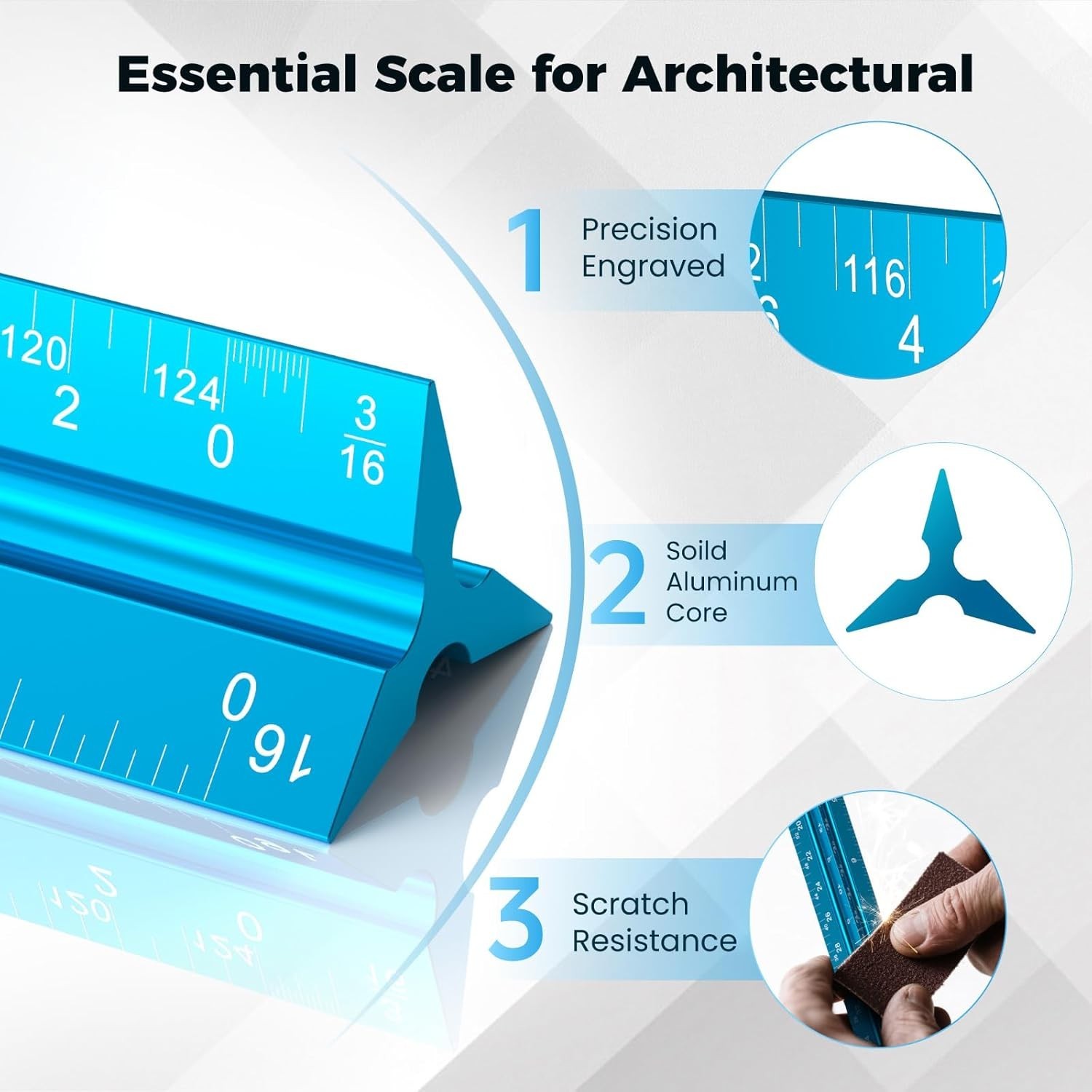 Architectural Drafting Scale Architect Ruler Triangular Blueprint Aluminum 12"