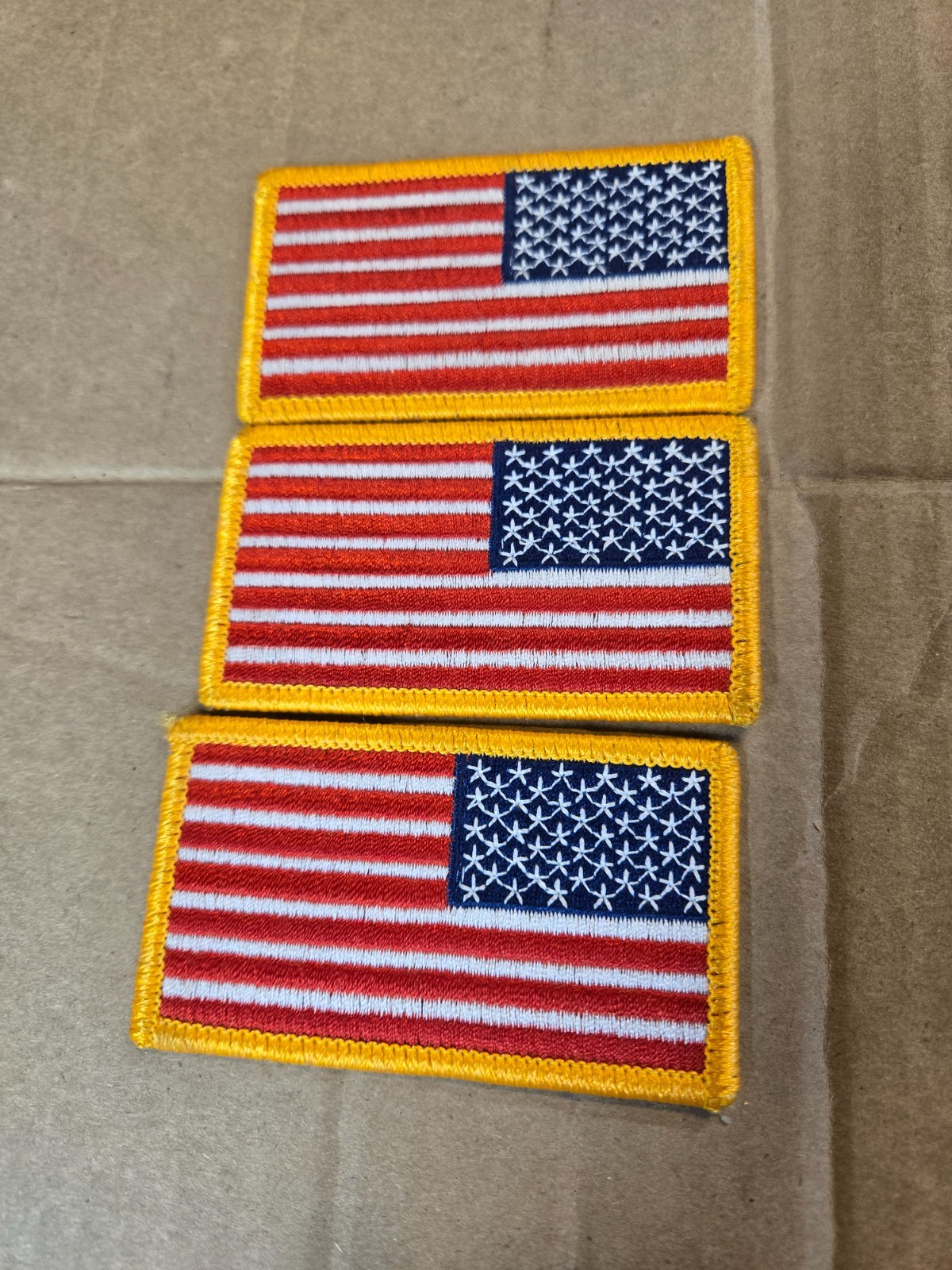 Lot of 3 MILITARY SEW ON PATCHES - USED - AMERICAN FLAG - REVERSE FACING