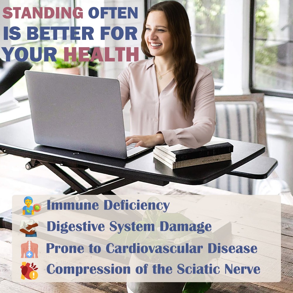 32 Inch Height Adjustable Sit Stand Desk Converter Riser Black
