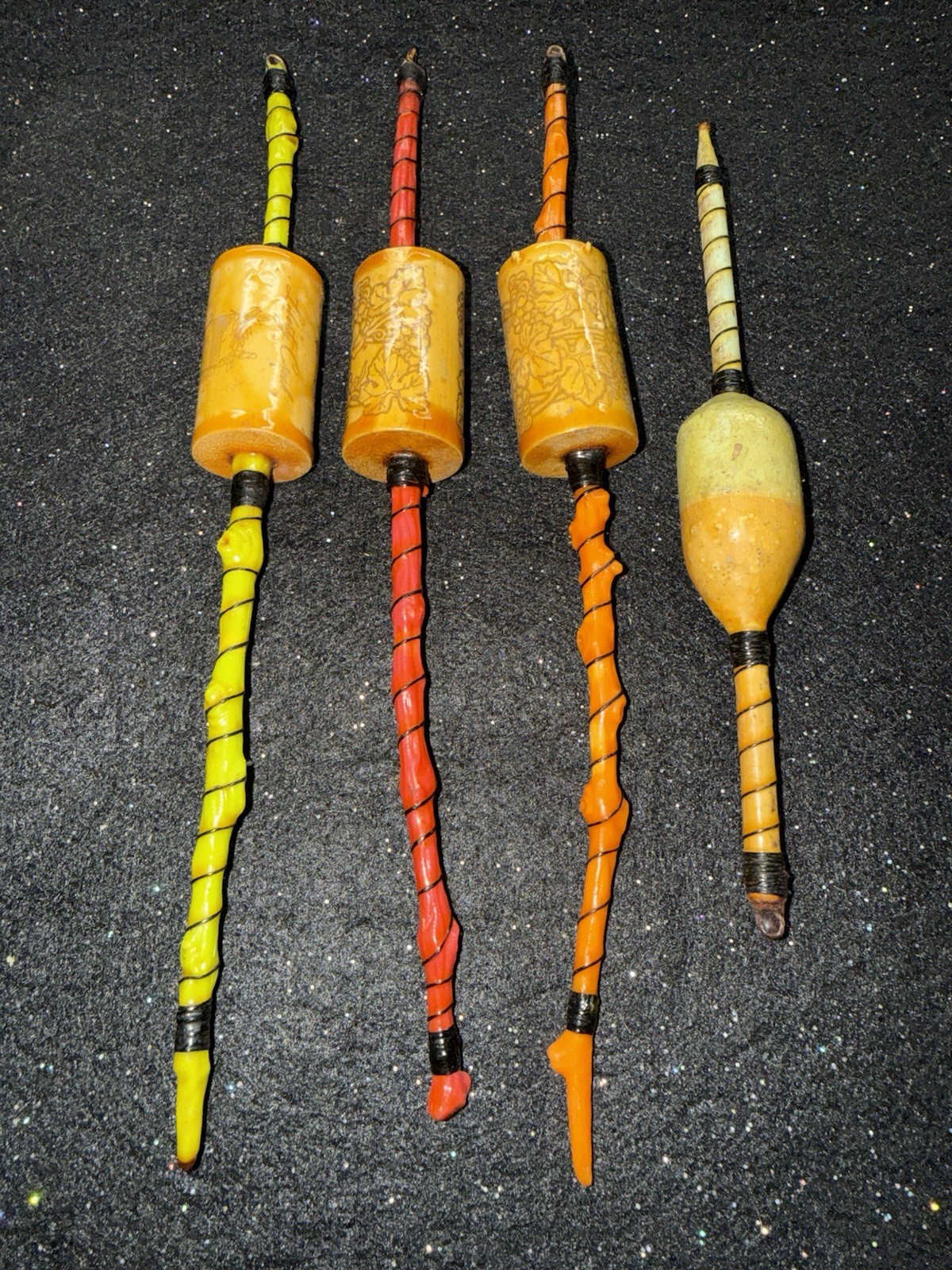 Vintage Wine Cork Stick Fishing Bobbers/Floats Lot Of 4 Homemade