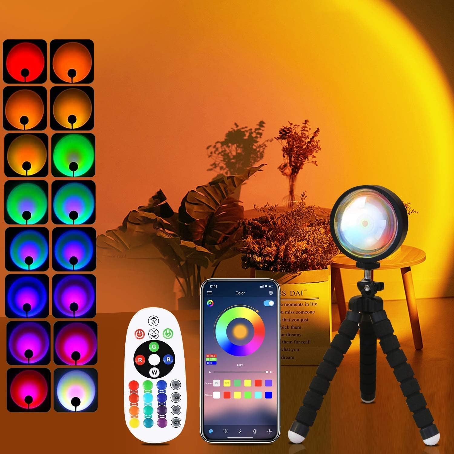 QUIGO Sunset Projector Lamp 16 Colors Changing with Remote & App Control Night