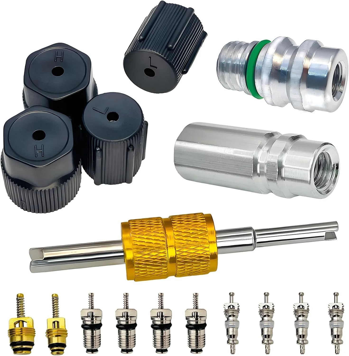 HVAC Valve Core Kit R12 R134a AC Service Port Seal Caps Set