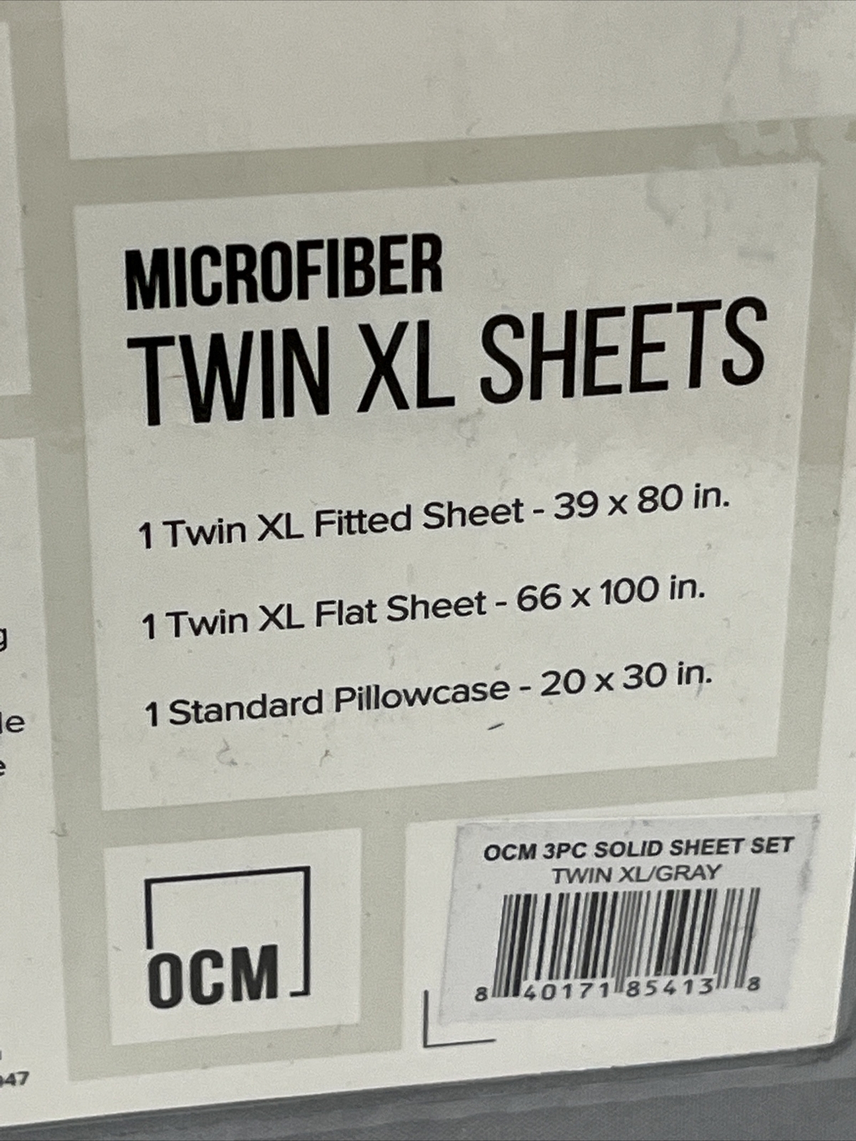 OCM College Dorm Microfiber 3 Piece Sheet Set Twin XL Solid Gray - New & Sealed
