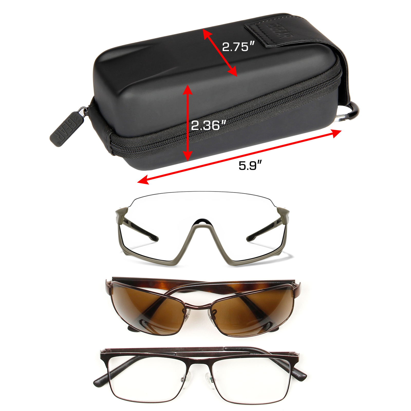 USA GEAR Hard Shell Glasses Case - Rugged Hard Case with Belt Loop - Black