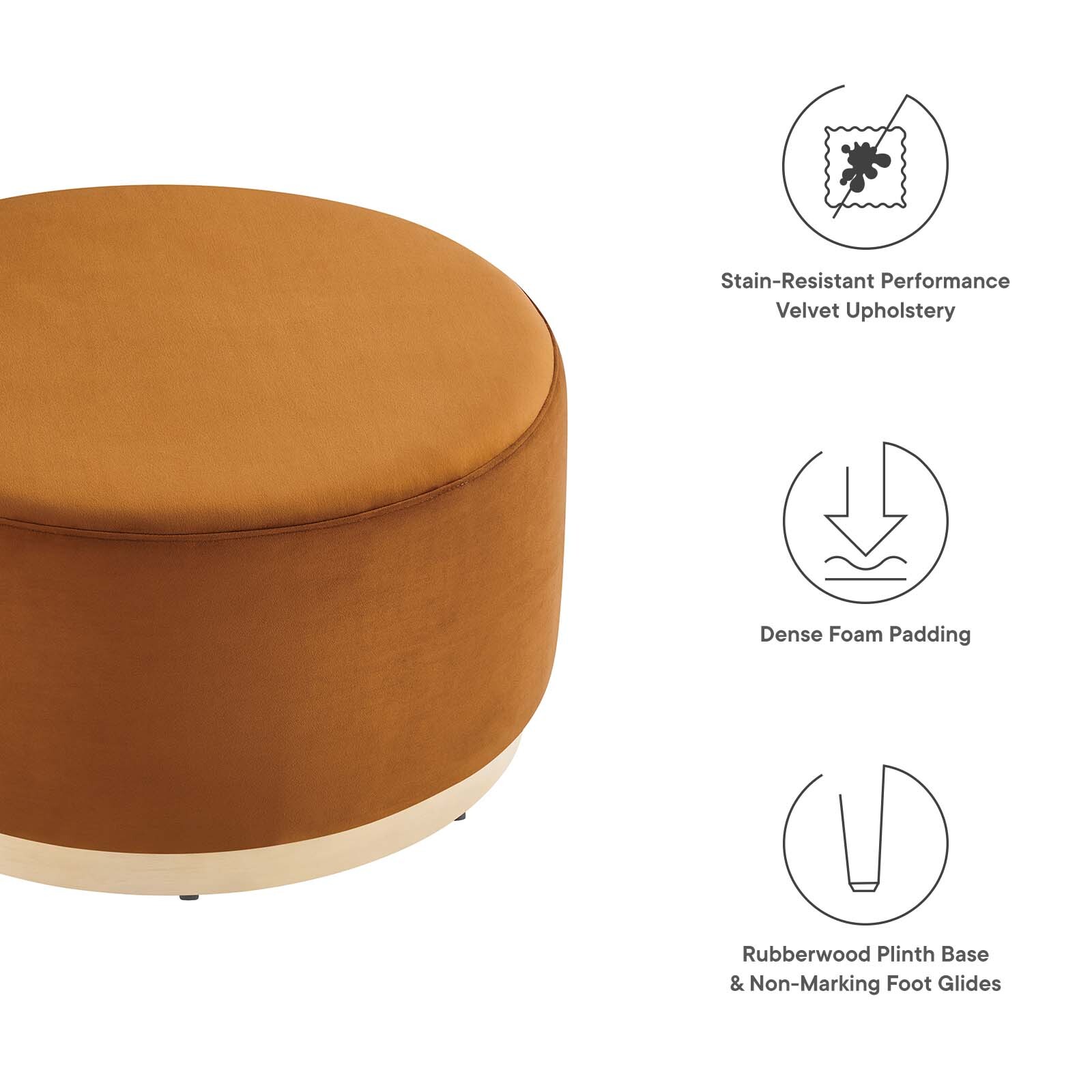 Modway Large 29" Round Performance Velvet Upholstered Ottoman