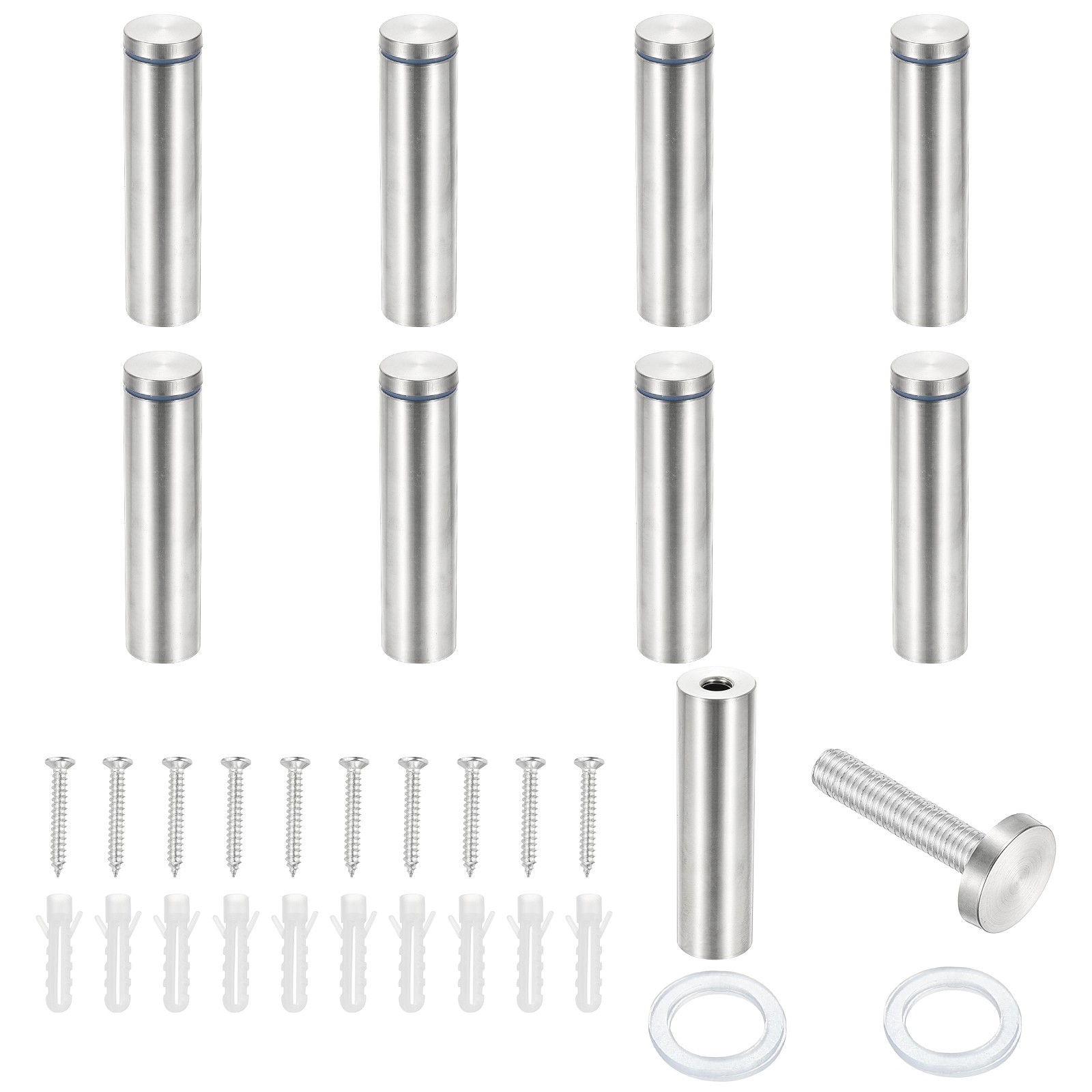1x3.9" Standoff Screws, 8 Pack Stand Off Wall Mounts, Silver