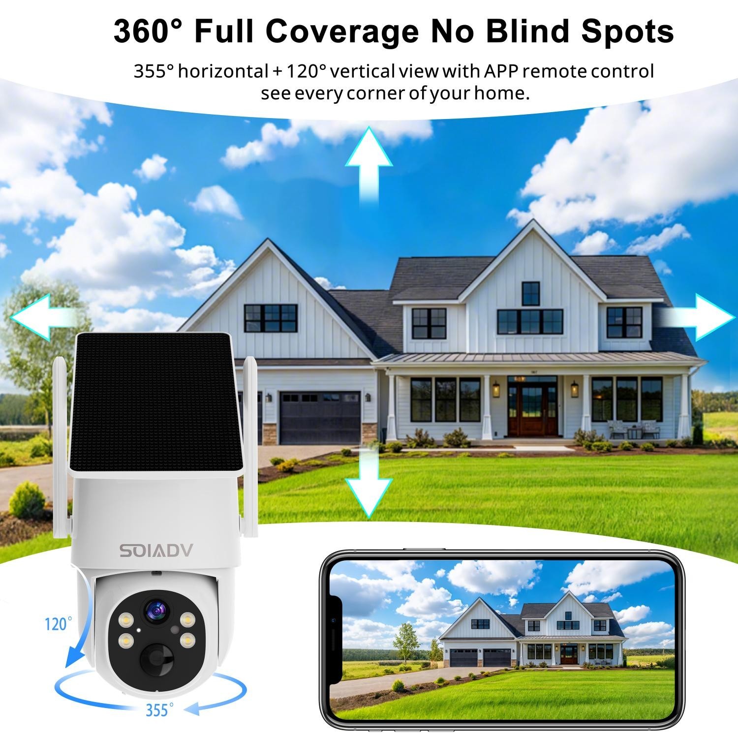 Solar Battery Powered Camera WiFi6 Wireless Security System PTZ Outdoor 2PACK