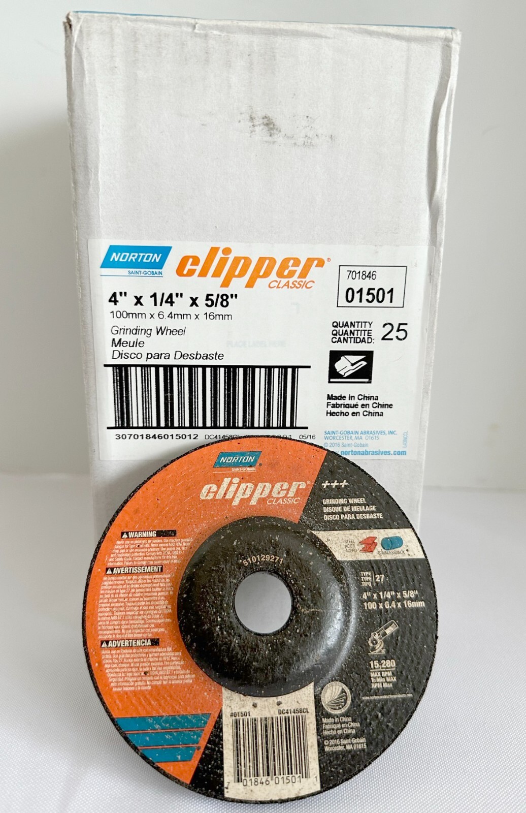 25 PC LOT NORTON 4" x 1/4" x 5/8" GRINDING WHEELS 01501 DEPRESSED CENTER DCW