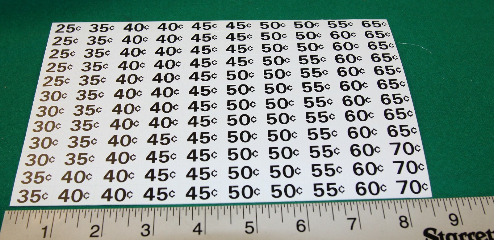 Automatic Products AP snack vending machine price labels with $.25 to $2.50