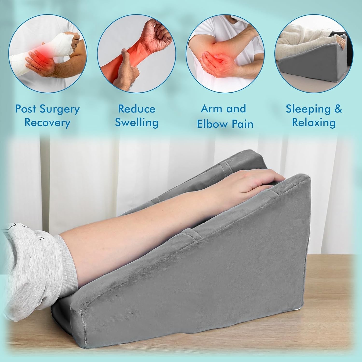 Arm Elevation Pillow w 2 Pockets Soft Ergonomic Support for Elbow Rest Wedge