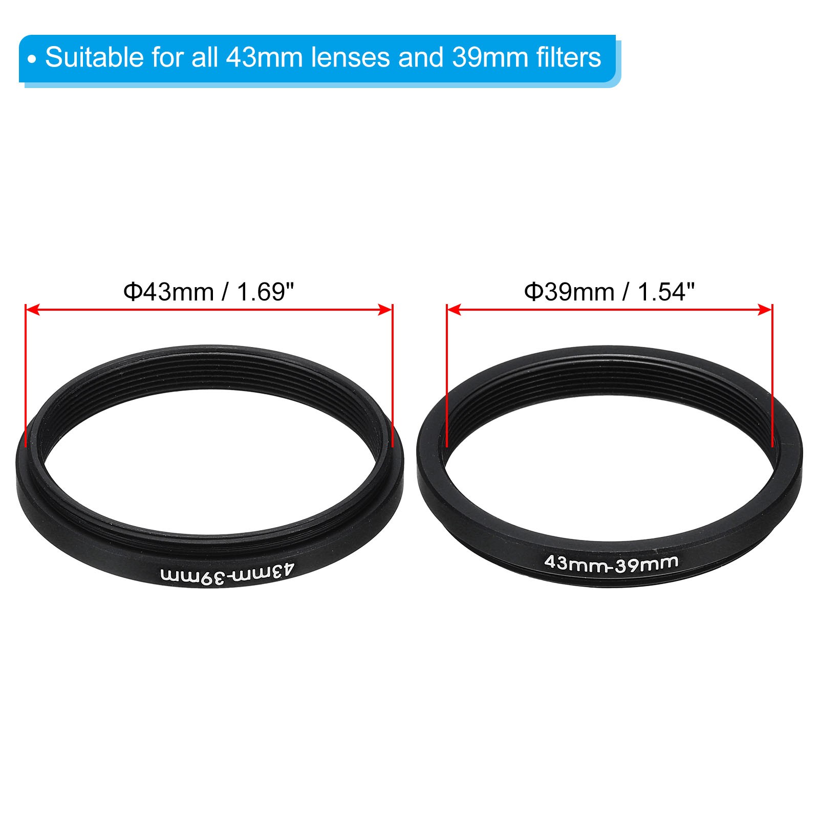 43mm-39mm Step Down Ring Camera Lens Filter Adapter Ring Filter with Cloth