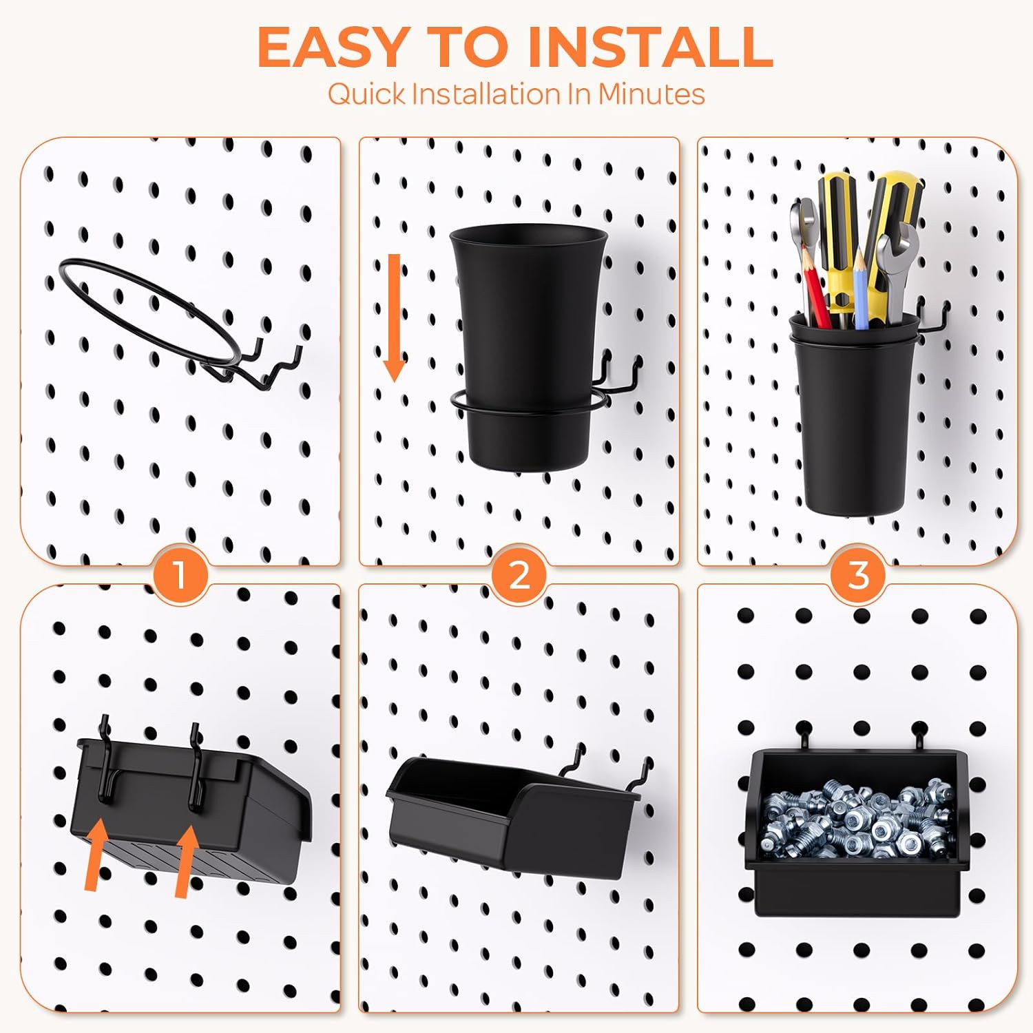 12 Pack Pegboard Bins Cups Hooks Peg Board Organizer Accessories Assortment Kit