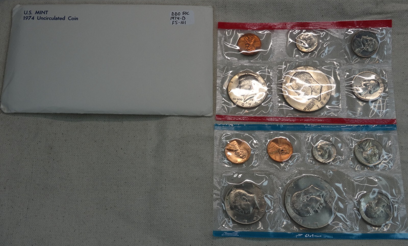 1974 US Mint Set DDO Kennedy Half Dollar FS-101 P & D OGP 10 Coins