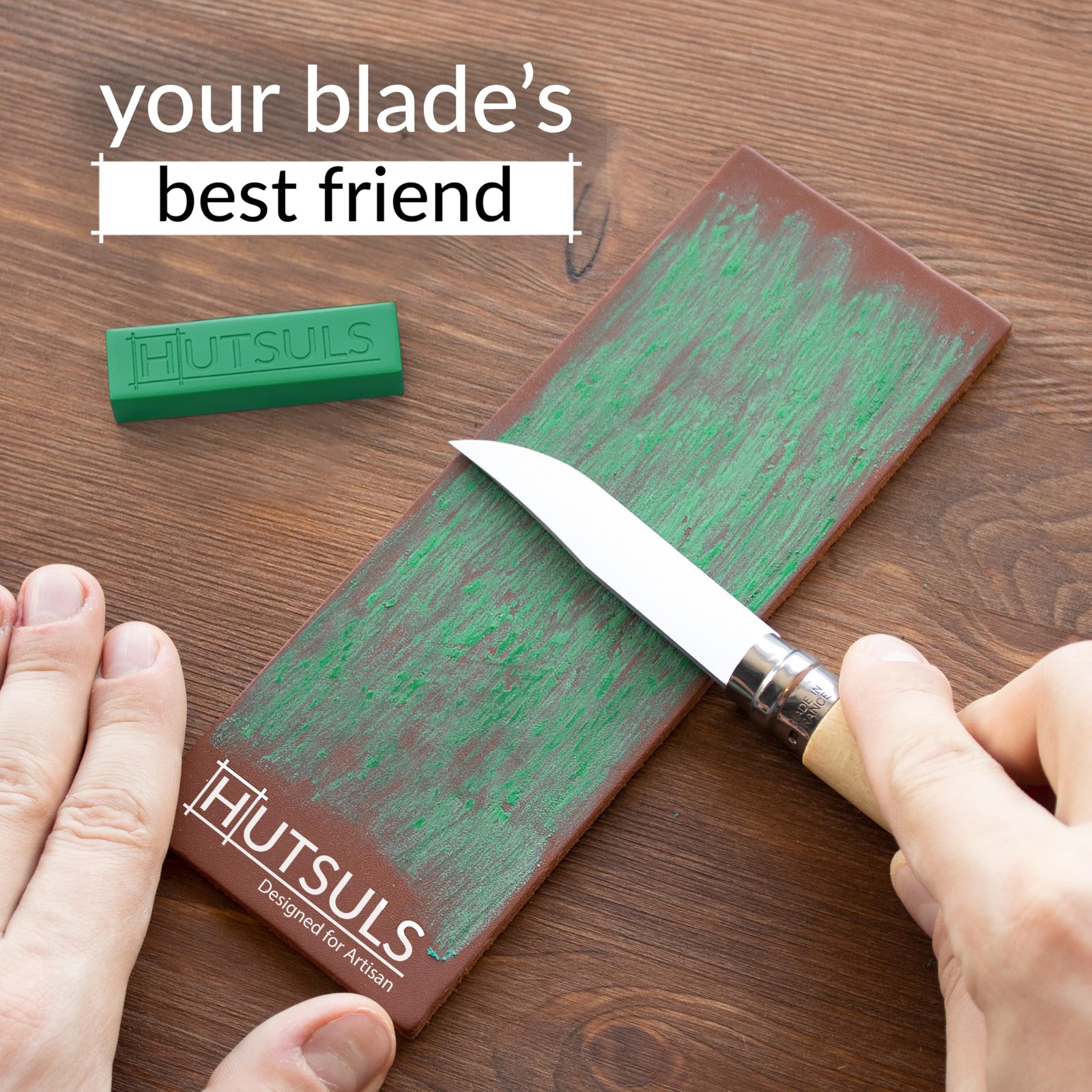 Hutsuls Brown Leather Strop with Compound - Get Razor-Sharp Edges 3x8,