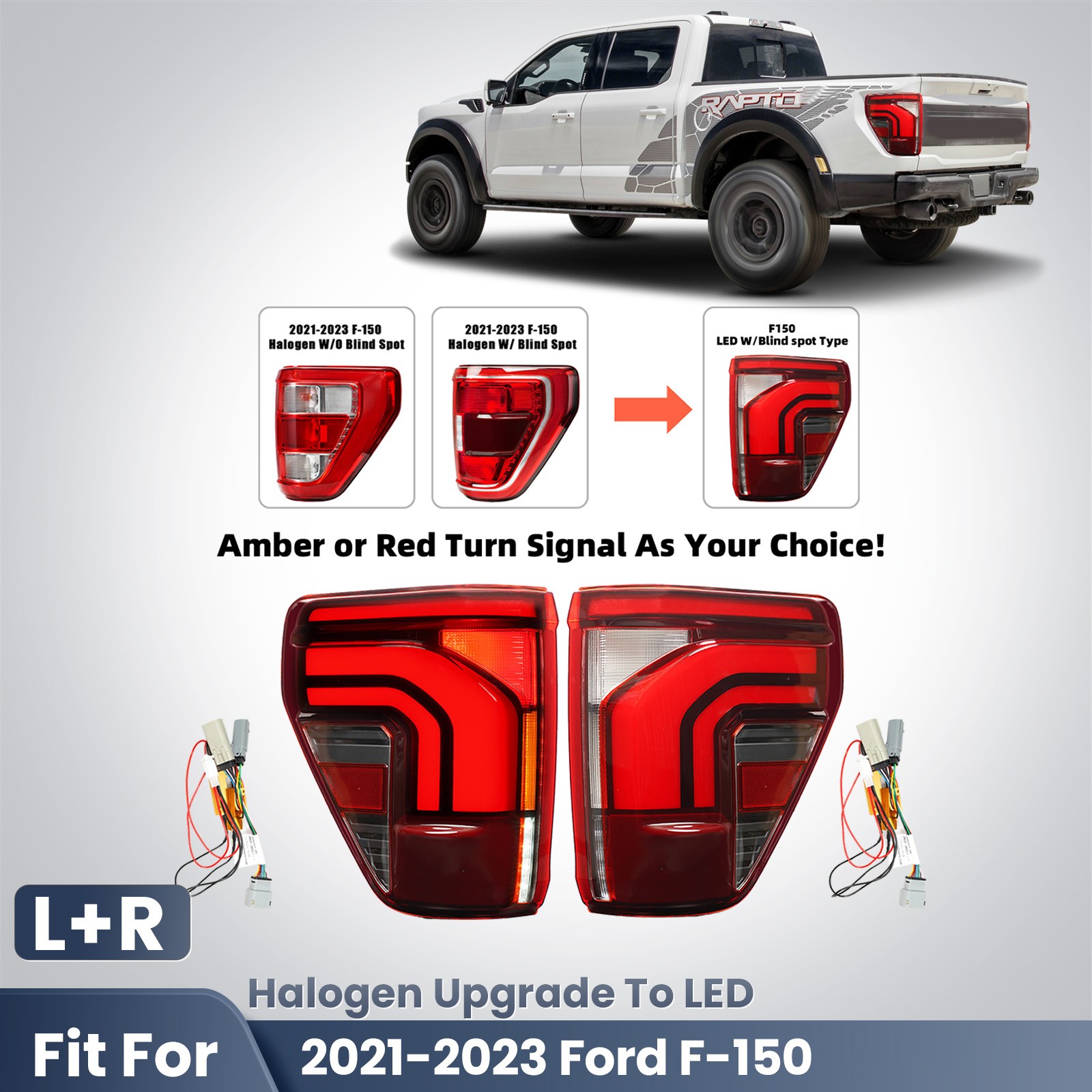 Halogen Upgrade LED Tail Lights For 2021-2023 Ford F-150 Rear Brake Lamp Pair