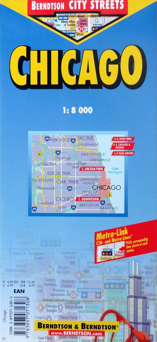 NEW~MAP of CHICAGO,Illinois~Borch~Indexed, Details-Downtown,Hyde Park & O'Hare