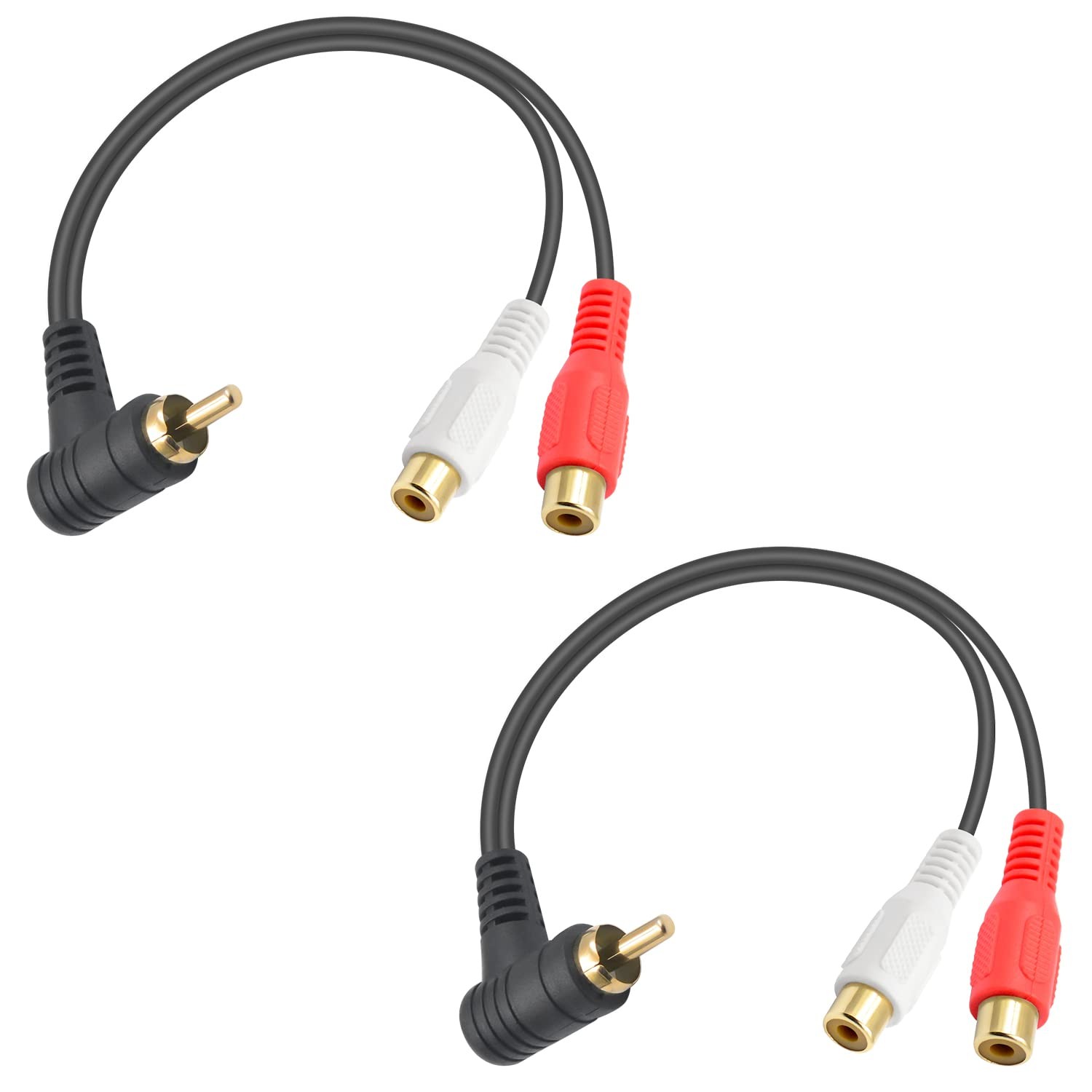 Duttek 90 Degree RCA Y Splitter, 90 male to 2 rca female cable