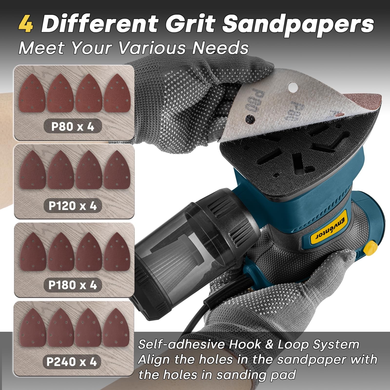 Detail Sander, 1.7A 210W Compact Electric Sander 15,000 RPM with 16Pcs Sandpa...