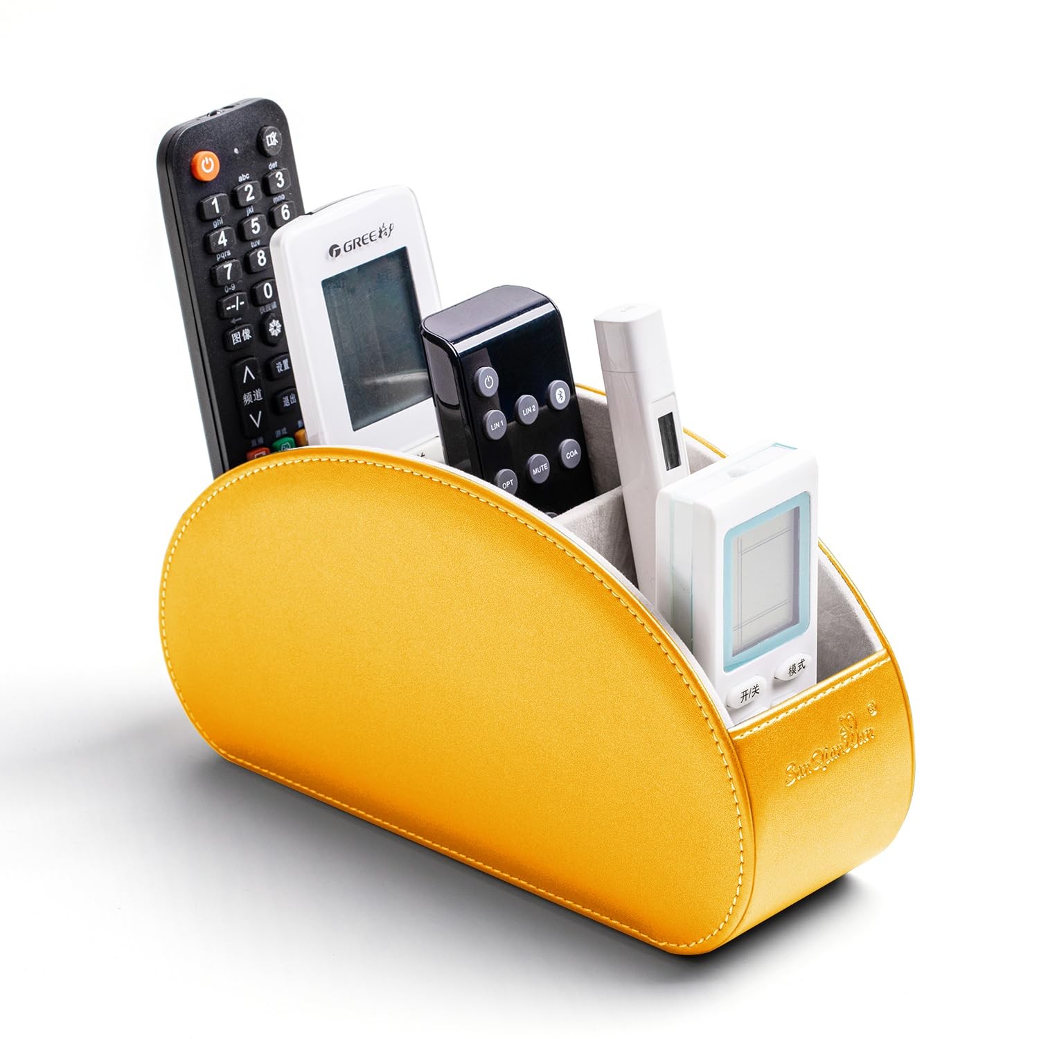 Remote Control Holders Organizer Box with 5 Compartment PU Leather Caddy