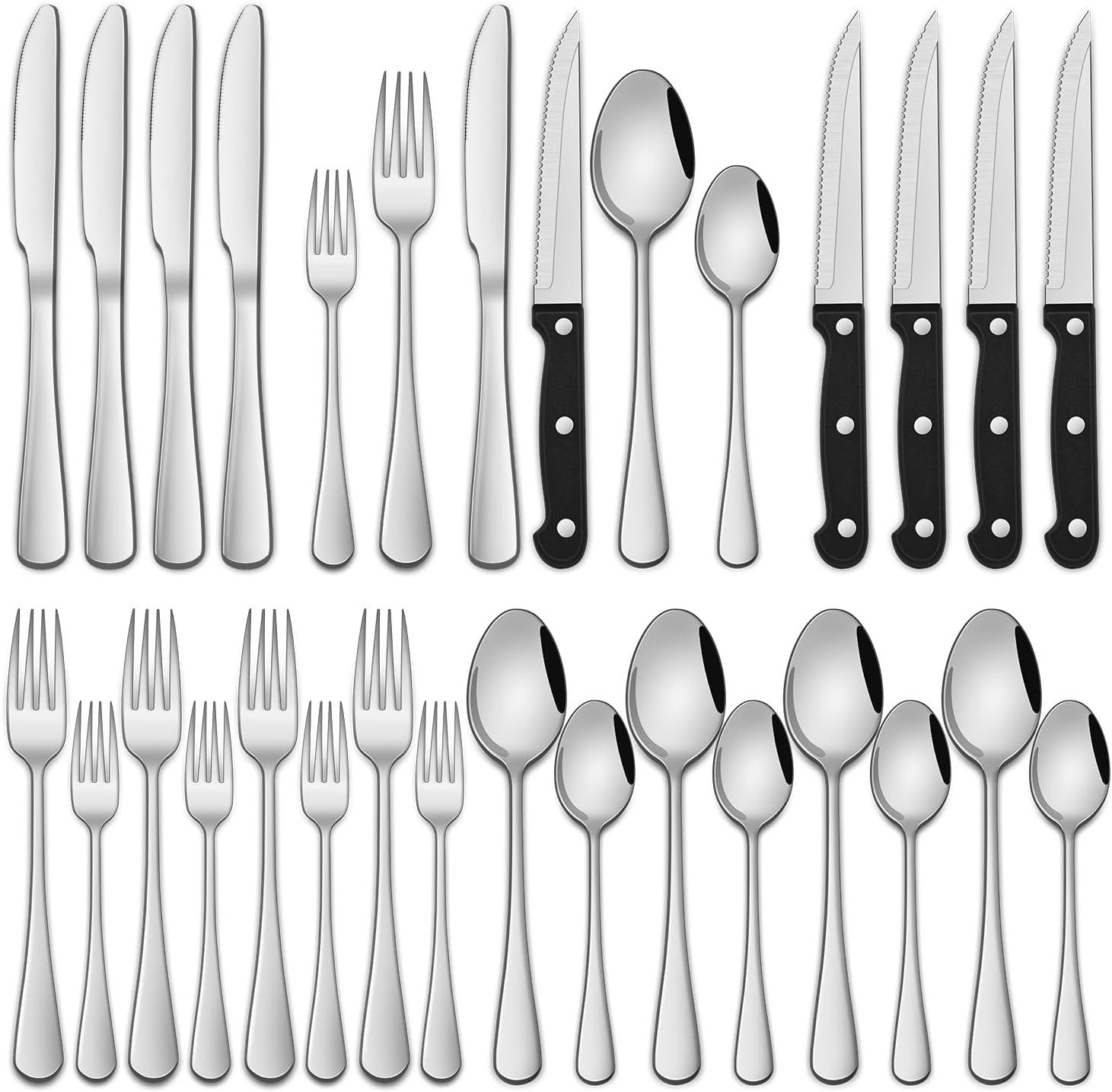 24-Piece Silverware Set with Steak Knives,Flatware Set Service for 4 Person